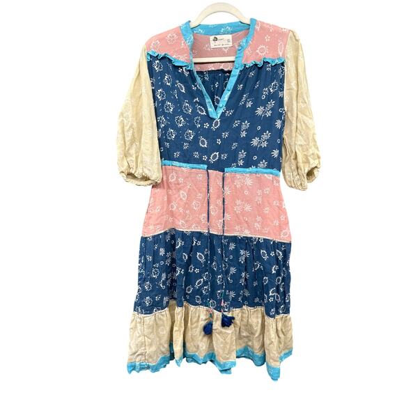 Anthropologie Kopal Patchwork Dress Prairie Tiered Large Cottage Gender Reveal - Picture 1 of 8